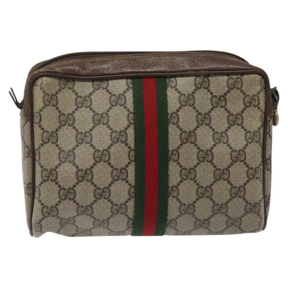 GUCCI GG Supreme Web Sherry Line Clutch Bag PVC Beige Red 56 01 012 Auth th5648 - Picture 2 of 12